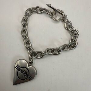 Hard Rock Cafe Toggle Bracelet Silver Tone Heart Charm Live Love Rock